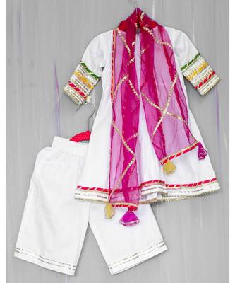 white cotton hand embroidered  mirror work angarkha and palazzo 2