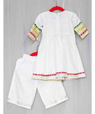 white cotton hand embroidered  mirror work angarkha and palazzo 3