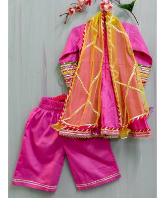 pink cotton hand embroidered mirror work angarkha and palazzo 2