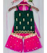 green and magenta hand embroidered zari work sharara kurta