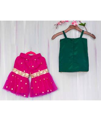 green and magenta hand embroidered zari work sharara kurta 3