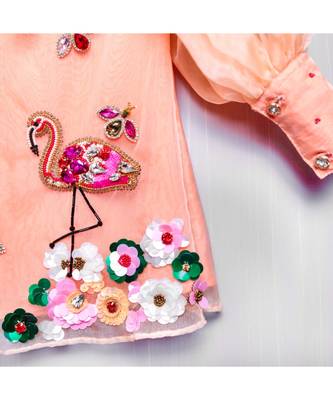 hand embroidered flamingo short dress 2