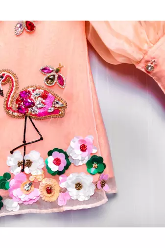 hand embroidered flamingo short dress