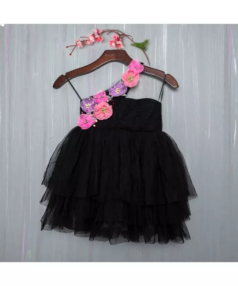 black hand made flora dress