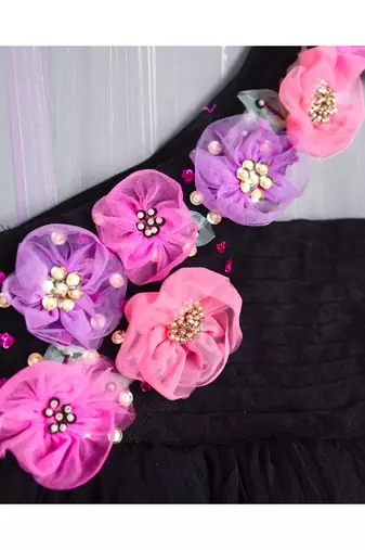 black hand made flora dress