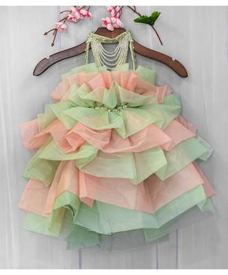 organza hand embroidered studded gown 1