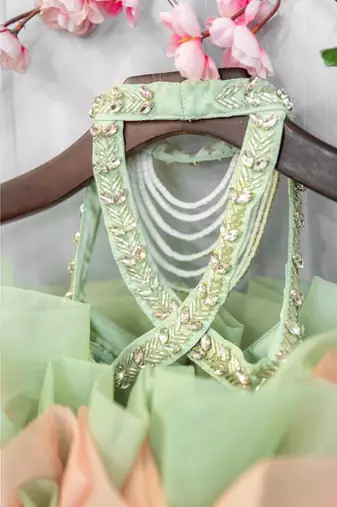 organza hand embroidered studded gown
