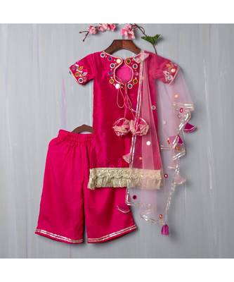 magenta hand embroidered mirror work kurta  palazzo 2