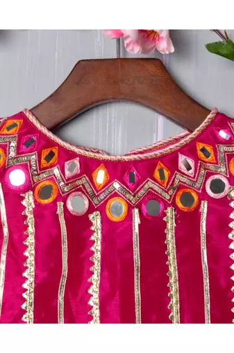 magenta hand embroidered mirror work kurta  palazzo