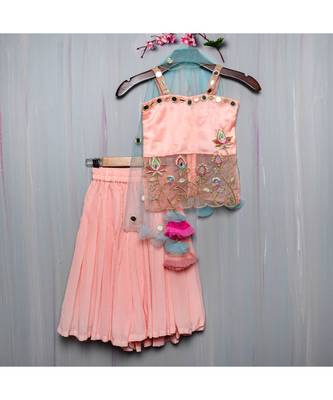 peach  hand embroidered organza sheer kurta palazzo 2