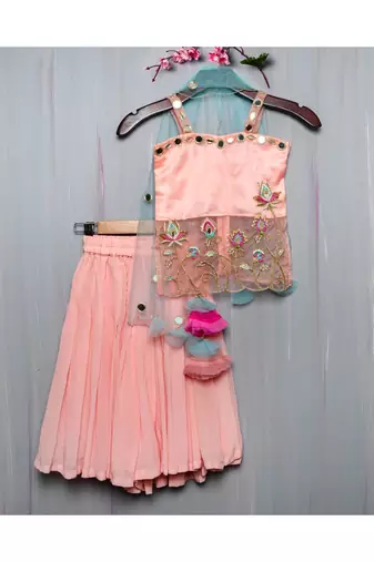 peach  hand embroidered organza sheer kurta palazzo