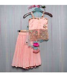 peach  hand embroidered organza sheer kurta palazzo