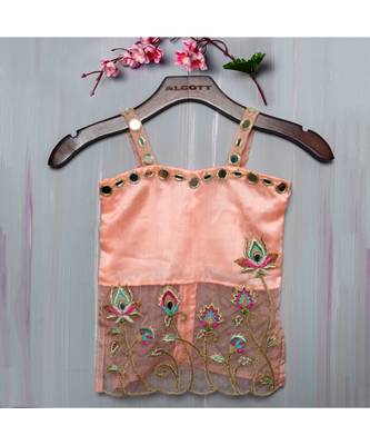 peach  hand embroidered organza sheer kurta palazzo 3