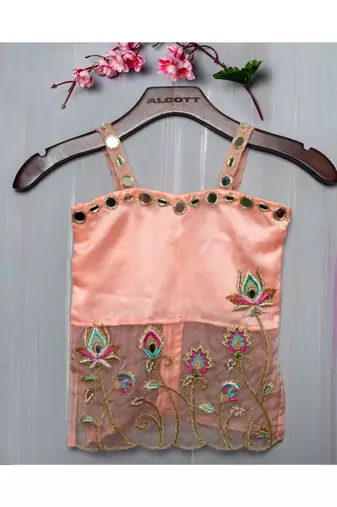peach  hand embroidered organza sheer kurta palazzo
