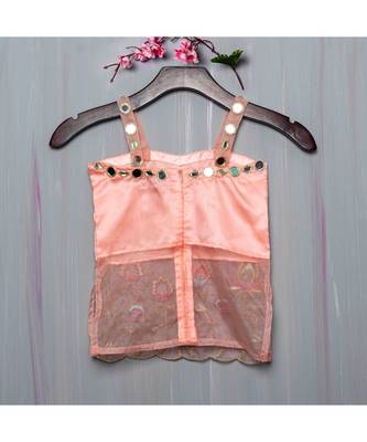 peach  hand embroidered organza sheer kurta palazzo 4