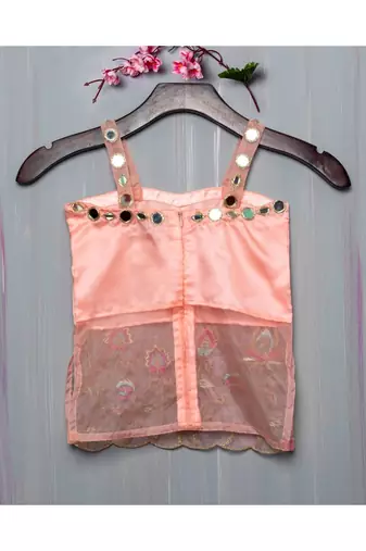 peach  hand embroidered organza sheer kurta palazzo