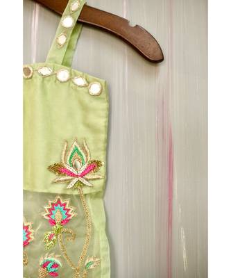 mint hand embroidered organza sheer kurta palazzo 3