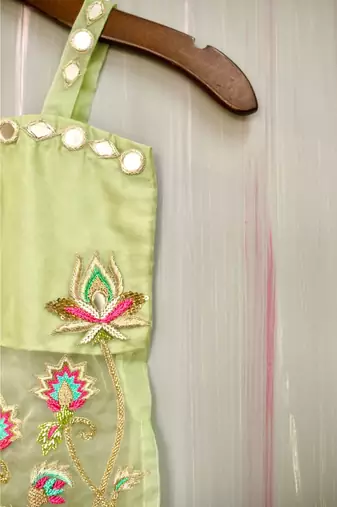 mint hand embroidered organza sheer kurta palazzo