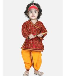 Red Cotton Kanhaiya Dress With Bansuri,Mukut & Band