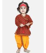 Red Cotton Kanhaiya Dress With Bansuri,Mukut & Band