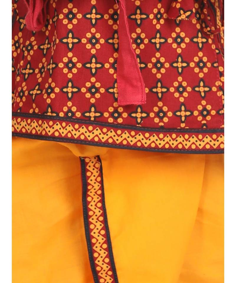 Red Cotton Kanhaiya Dress With Bansuri,Mukut & Band