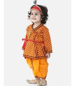Yellow Cotton Kanhaiya Dress With Bansuri,Mukut & Band 
