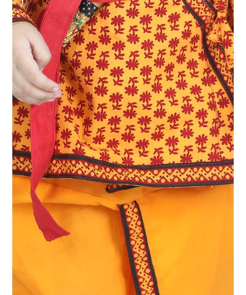 Yellow Cotton Kanhaiya Dress With Bansuri,Mukut & Band 