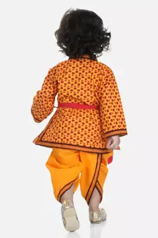 Yellow Cotton Kanhaiya Dress With Bansuri,Mukut & Band 