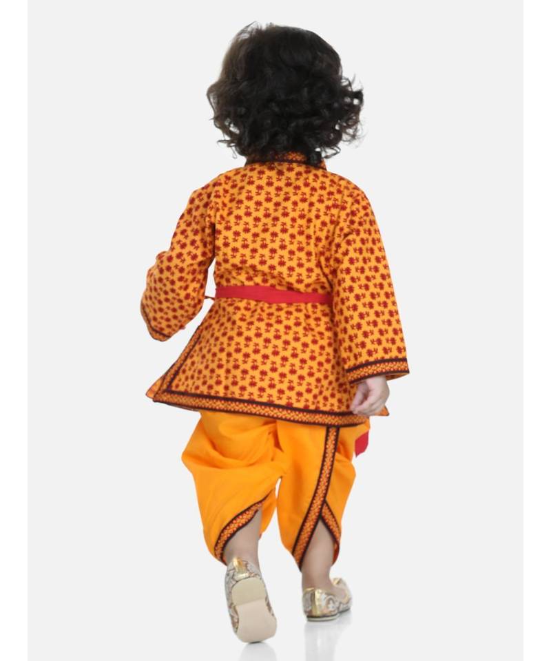 Yellow Cotton Kanhaiya Dress With Bansuri,Mukut & Band 