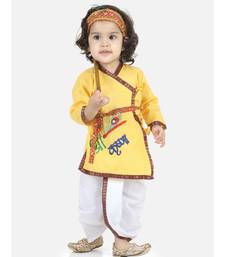 Yellow Full Sleeve Cotton Kanhaiya Dress Morpankh Emb.