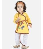 Yellow Full Sleeve Cotton Kanhaiya Dress Morpankh Emb.