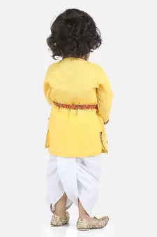 Yellow Full Sleeve Cotton Kanhaiya Dress Morpankh Emb.
