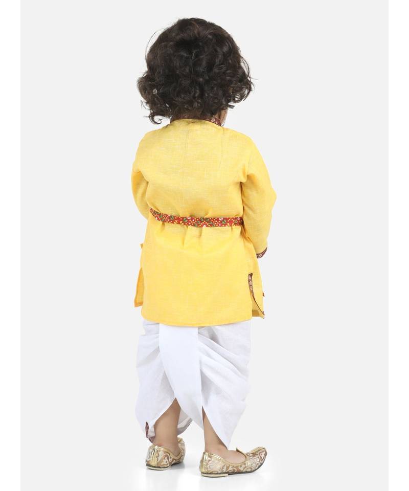 Yellow Full Sleeve Cotton Kanhaiya Dress Morpankh Emb.