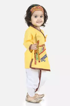 Yellow Full Sleeve Cotton Kanhaiya Dress Morpankh Emb.