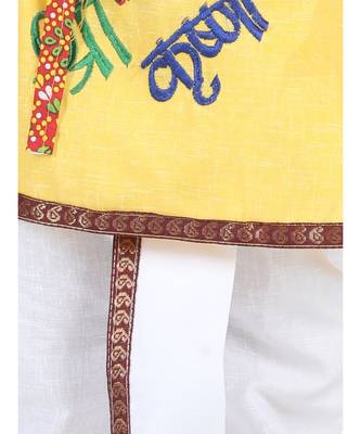 Yellow Full Sleeve Cotton Kanhaiya Dress Morpankh Emb. 4