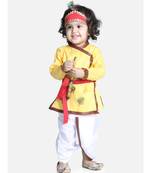 Yellow Cotton Kanhaiya Dress Morpankh Emb.