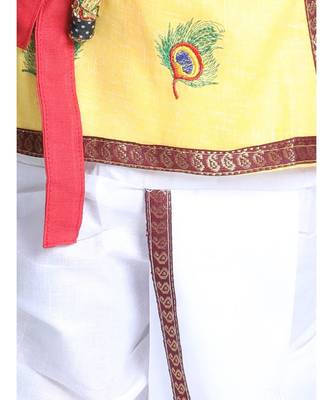 Yellow Cotton Kanhaiya Dress Morpankh Emb. 2