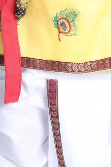 Yellow Cotton Kanhaiya Dress Morpankh Emb.