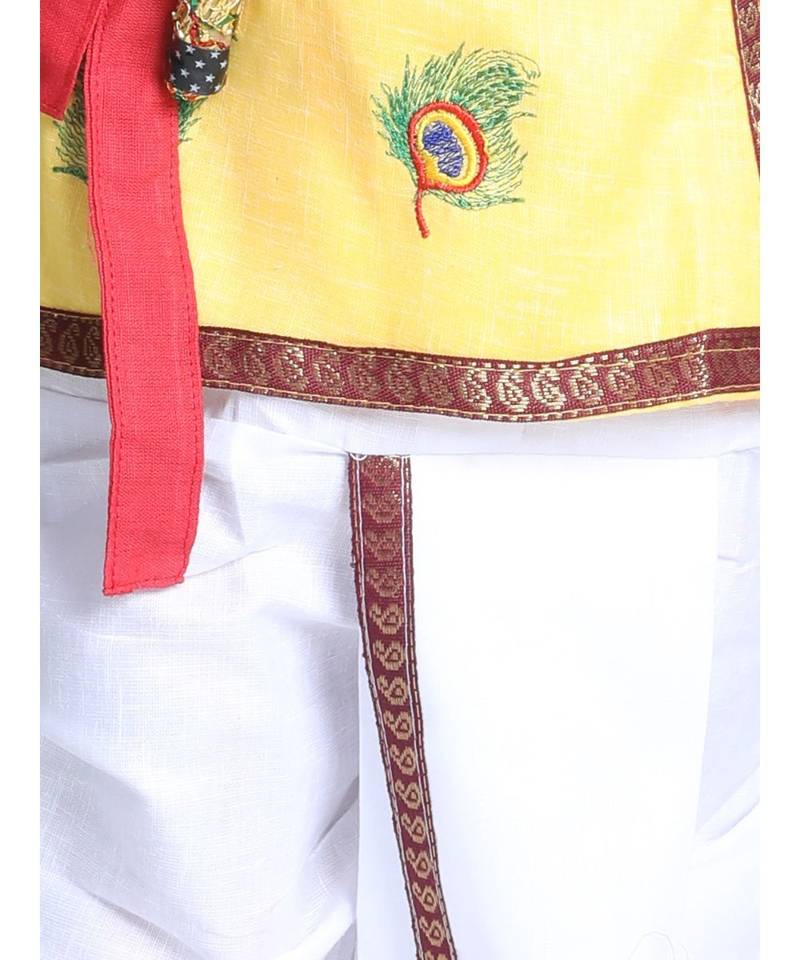 Yellow Cotton Kanhaiya Dress Morpankh Emb.