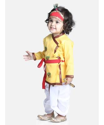 Yellow Cotton Kanhaiya Dress Morpankh Emb. 3