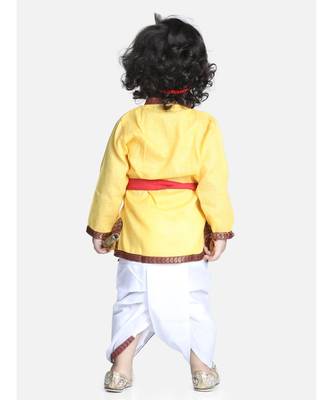Yellow Cotton Kanhaiya Dress Morpankh Emb. 4
