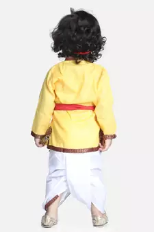 Yellow Cotton Kanhaiya Dress Morpankh Emb.