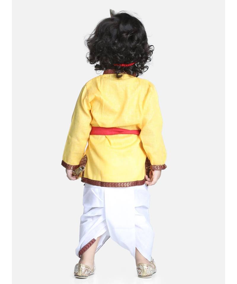 Yellow Cotton Kanhaiya Dress Morpankh Emb.