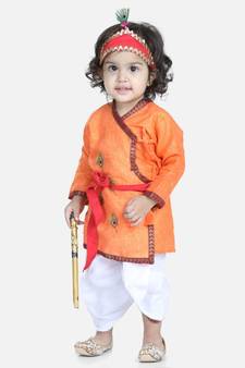 orange Cotton Kanhaiya Dress Morpankh Emb.