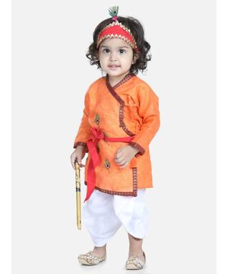 orange Cotton Kanhaiya Dress Morpankh Emb. 1