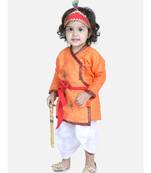 orange Cotton Kanhaiya Dress Morpankh Emb.