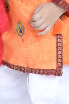 orange Cotton Kanhaiya Dress Morpankh Emb.