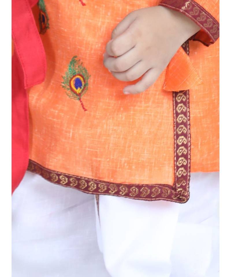 orange Cotton Kanhaiya Dress Morpankh Emb.