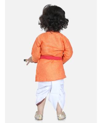 orange Cotton Kanhaiya Dress Morpankh Emb. 3