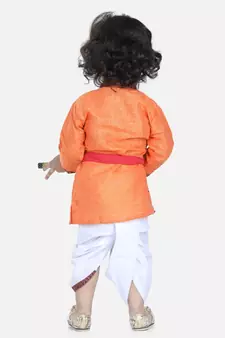 orange Cotton Kanhaiya Dress Morpankh Emb.